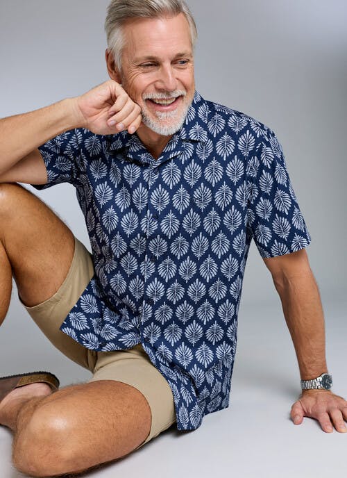 Pure Cotton Poplin Printed Revere Short Sleeve Shirt