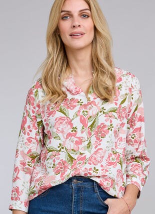 Pop Over Mandarin Print Blouse 