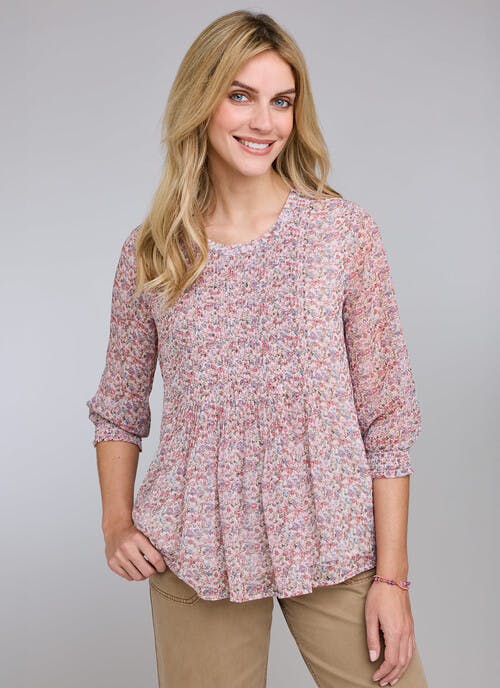Chiffon Pintuck Print Blouse 