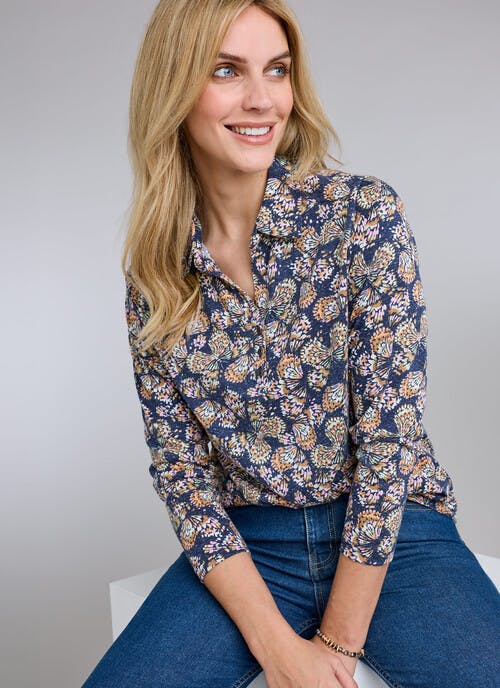 Linen Blend Printed Blouse