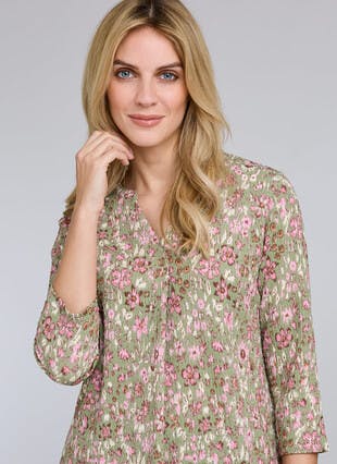 Textured Notch Neck Printed Tunic