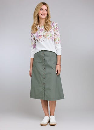 Pure Cotton Chambray Midi Skirt