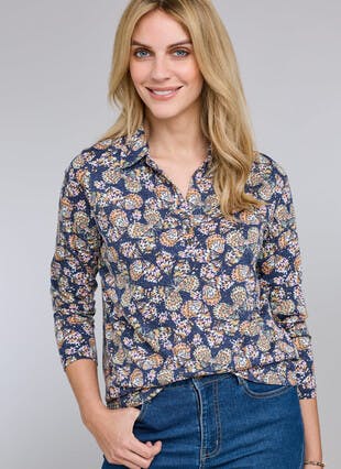 Linen Blend Printed Blouse