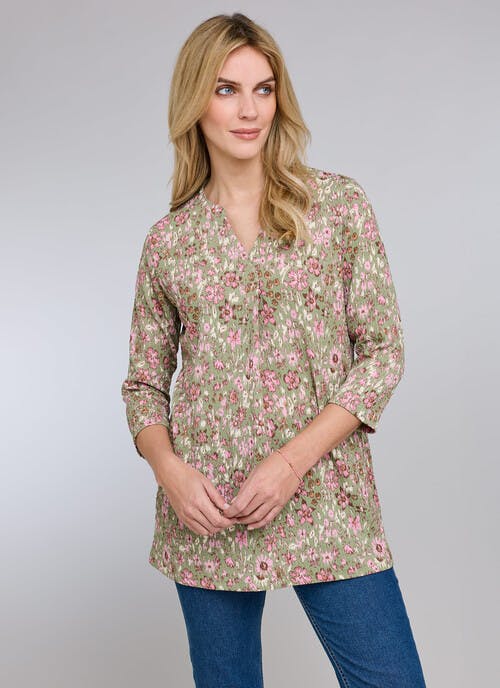 Textured Notch Neck Printed Tunic