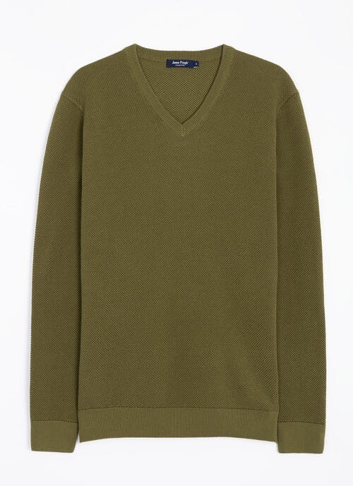 Cotton Rich Long Sleeve Textured V Neck Jumper