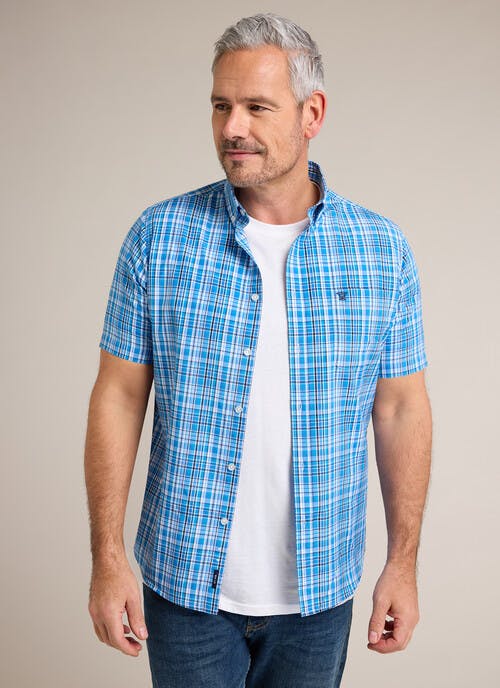 Essential Cotton Blend Button Down Check Short Sleeve Shirt