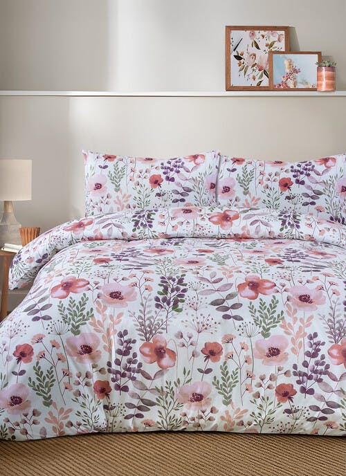 Painted Floral Print Soft Touch Pink Duvet Set
