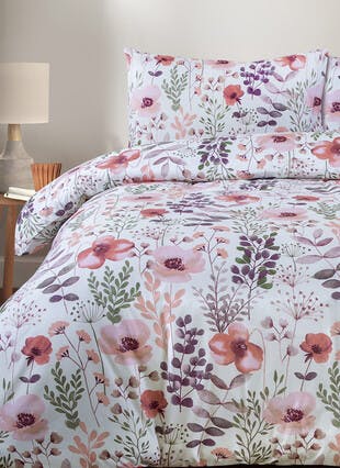 Painted Floral Print Soft Touch Pink Duvet Set