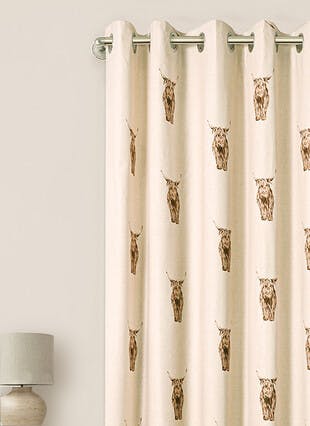 Highland Cow Printed Cotton Beige Curtains