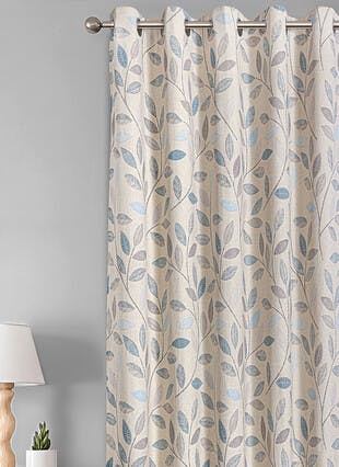 Leaf Printed Cotton Grey Curtains