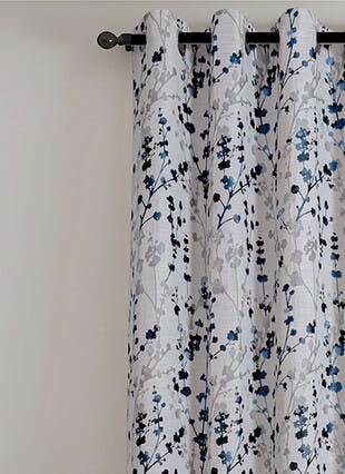 Cherry Blossom Jacquard Blue Curtains