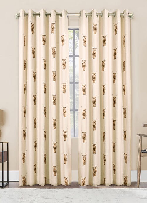 Highland Cow Printed Cotton Beige Curtains