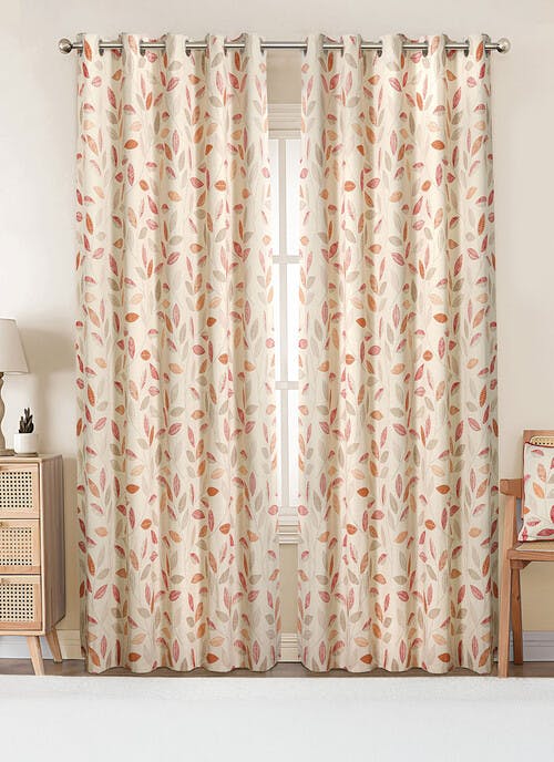 Leaf Printed Cotton Natural Curtains