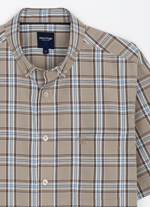 Essential Cotton Blend Button Down Check Short Sleeve Shirt