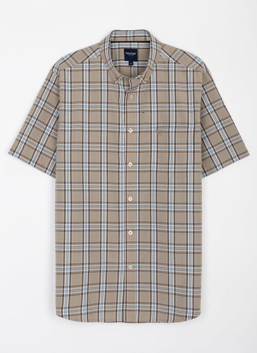 Essential Cotton Blend Button Down Check Short Sleeve Shirt