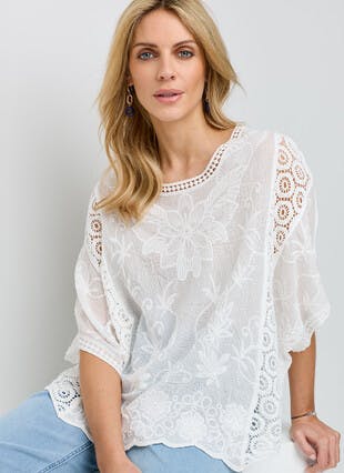 Cotton Blend Broderie Anglaise Top