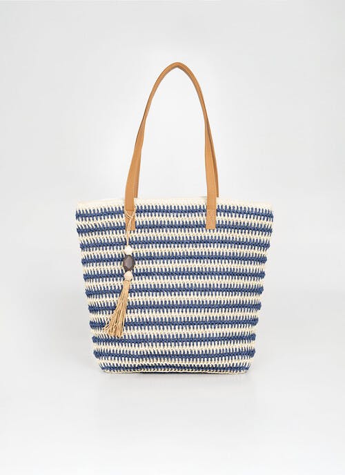 Natural Straw Stripe Tote Beach Bag