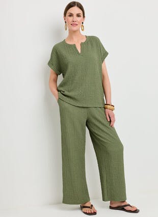 Textured Jersey Wide Leg Pull On Trousers