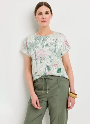 Linen Blend Printed Top