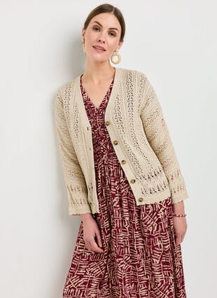 Textured V Neck Cardigan