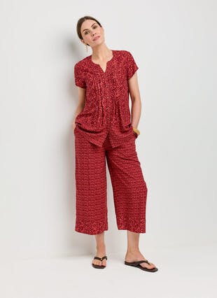 Wide Leg Contrast Print Cropped Trouser 