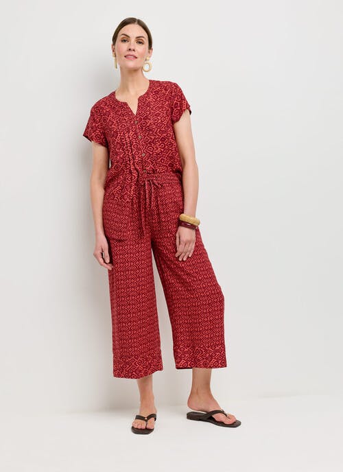 Wide Leg Contrast Print Cropped Trouser 