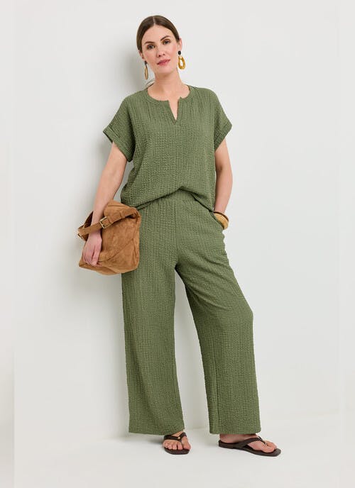 Textured Jersey Wide Leg Pull On Trousers