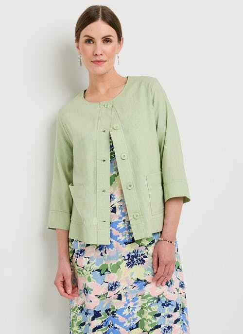 Linen Rich Round Neck Jacket