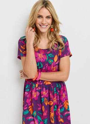 Crinkle Textured Print Midi Dress 