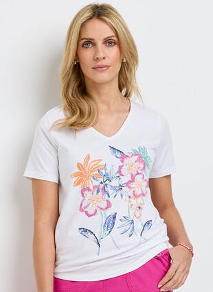 Cotton Rich Placement Print Sparkle Top