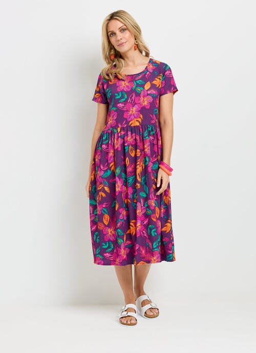 Crinkle Textured Print Midi Dress 