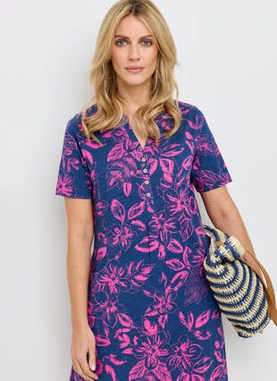 Pure Cotton Jersey Print Midi Dress 
