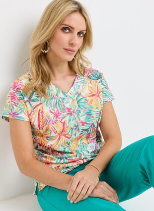 Pure Cotton Stitch Trim V Neck T-Shirt