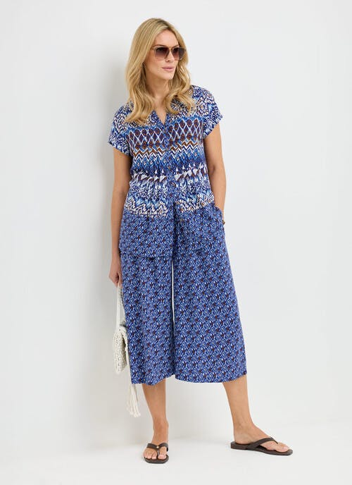 Wide Leg Contrast Print Cropped Trouser