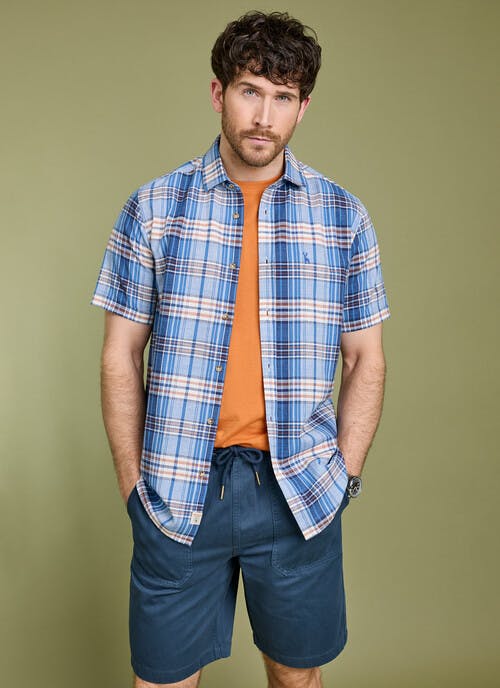 Pure Cotton Slub Textured Check Short Sleeve Shirt