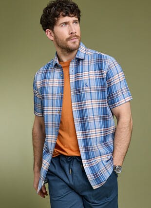 Pure Cotton Slub Textured Check Short Sleeve Shirt