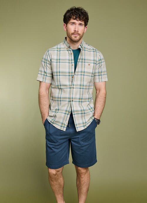 Pure Cotton Slub Check Short Sleeve Shirt