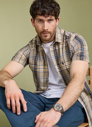 Pure Cotton Slub Textured Check Short Sleeve Shirt