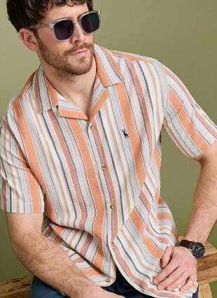 Pure Cotton Cheesecloth Stripe Short Sleeve Shirt