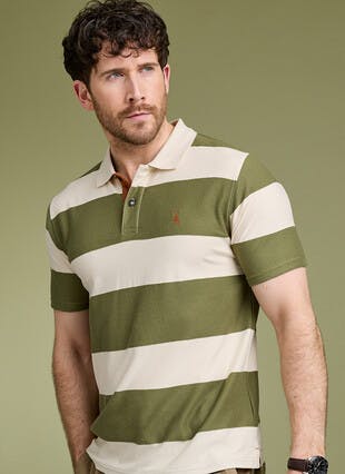 Pure Cotton Rugby Block Stripe Polo Shirt