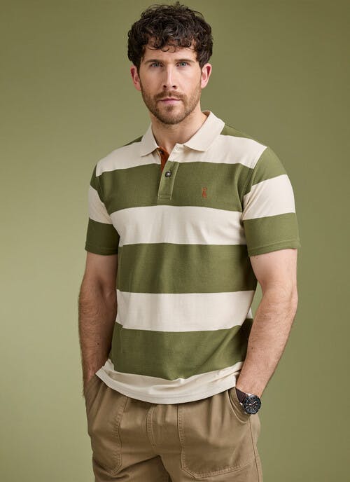 Pure Cotton Rugby Block Stripe Polo Shirt
