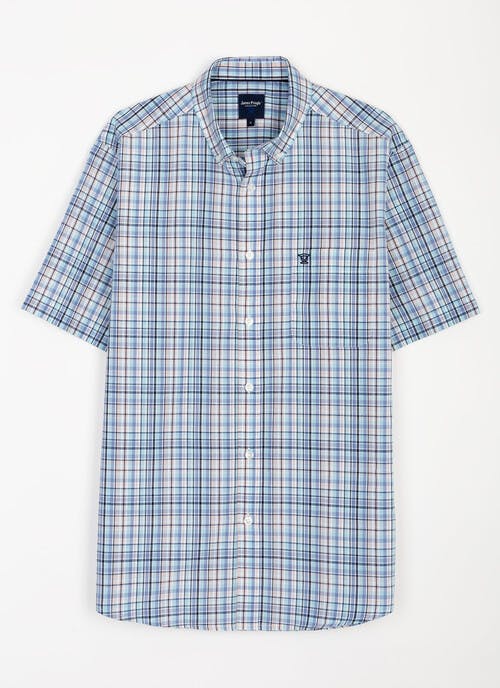 Essential Cotton Blend Button Down Check Short Sleeve Shirt