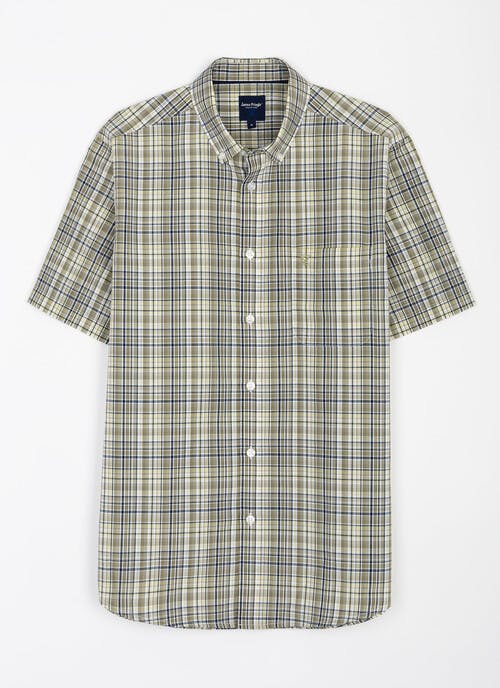 Essential Cotton Blend Button Down Check Short Sleeve Shirt