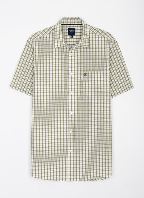 Cotton Blend Seersucker Check Short Sleeve Shirt