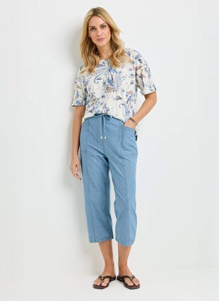Pure Cotton Chambray Crop Trouser