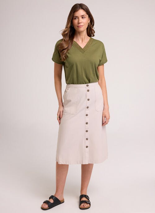 Pure Cotton Chambray Midi Skirt