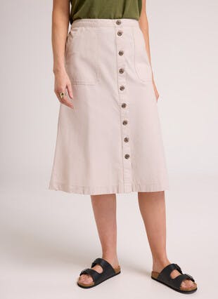 Pure Cotton Chambray Midi Skirt