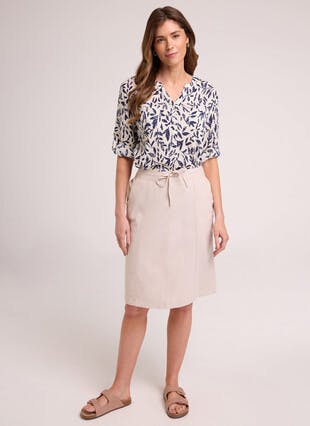 Pure Cotton Chambray Knee-Length Skirt