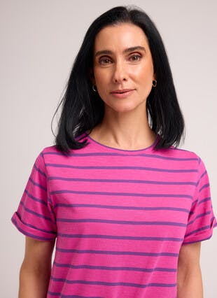 Pure Cotton Stripe Cuff Detail T-Shirt