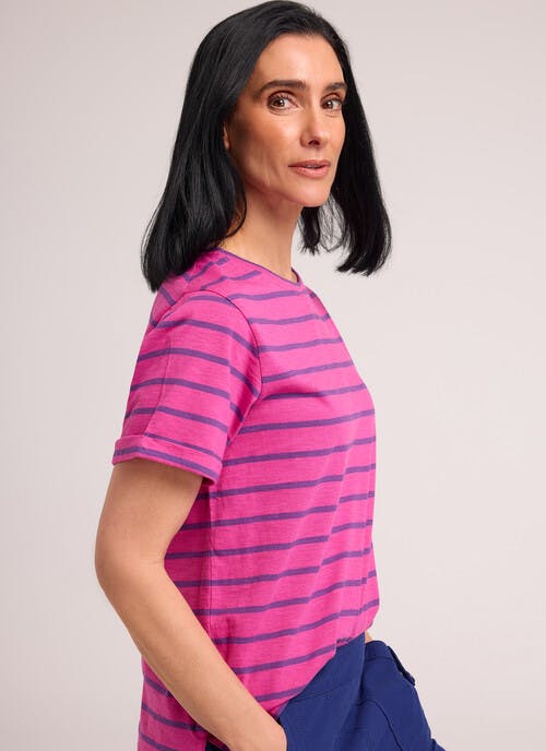 Pure Cotton Stripe Cuff Detail T-Shirt